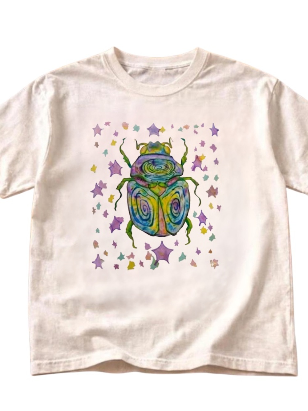 Off-White T-Shirt with Colorful Beetle Graphic